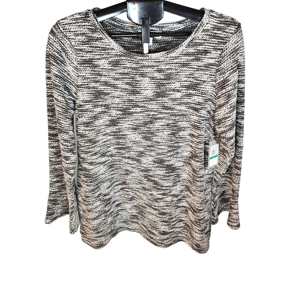Chaus Black White Scoop Neck Flare Sleeve Knit‎ Pullover Sweater Size Large